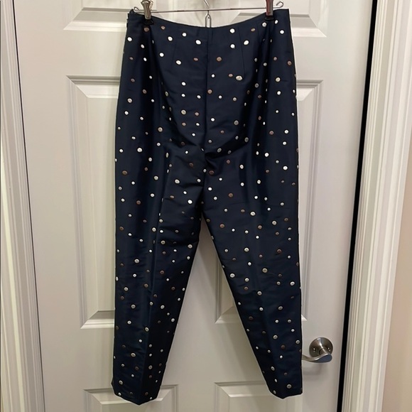 Talbots Pure Silk Polka Dot Ankle Pants Navy Gold & Silver EUC Dressy Evening - Picture 4 of 16